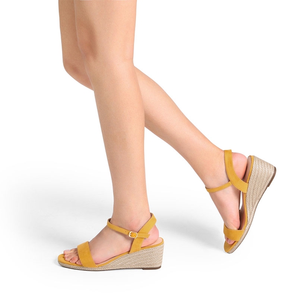 Open Toe Espadrille Wedge Sandals - YELLOW - 1